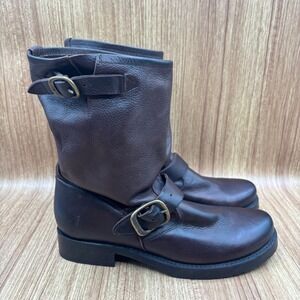 Frye Veronica Short Brown Boots Women 7.5 Leather Buckle Moto 76509 DBN